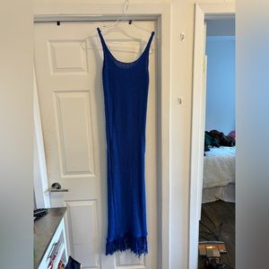 Blue knitted dress with fringe